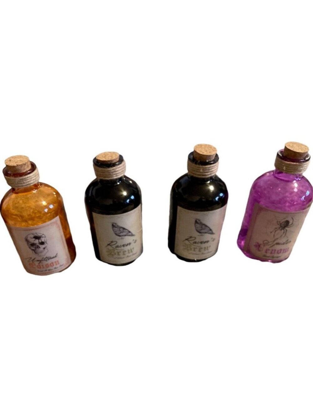 Halloween Glass Potion Bottle Raven Brew Unfiltered Poison Spider Set Of 4 new